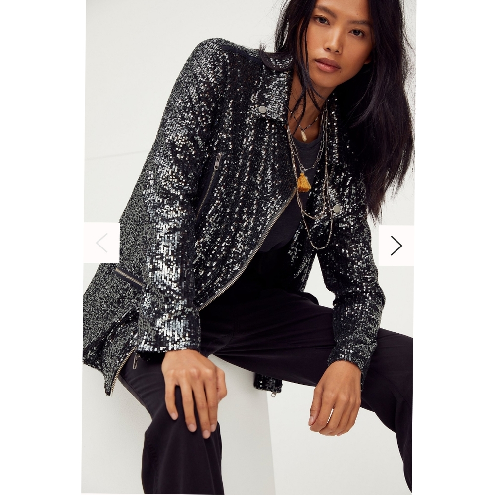 💯%Free people Midnight Message Moto Jacket - Picture 4 of 17